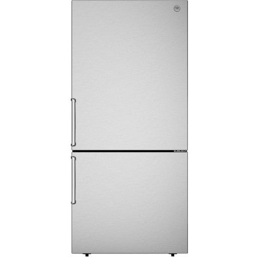 Bertazzoni Refrigerator REF31BMFX stainless steel finish, bottom freezer model with French doors.